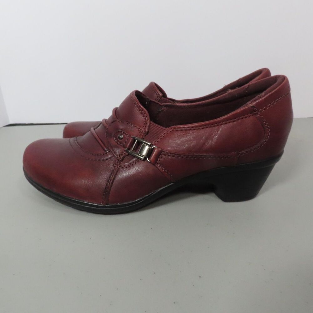 Earth Origins Red Leather Ruched Buckle Slip On Heels Pumps Womens 8M - Picture 5 of 8